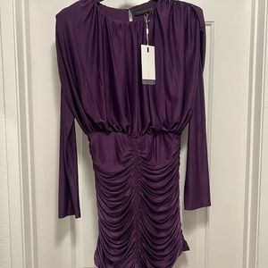 New with Tags - Vici Chance To Dance Padded Shoulder Ruched Mini Dress - Plum